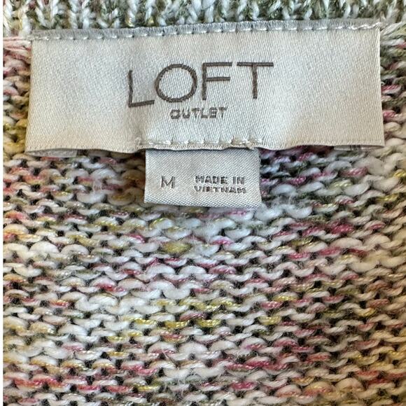 Loft Multicolored Pastel Crew Neck Button Front Career Wear Cardigan Size M - Picture 4 of 8